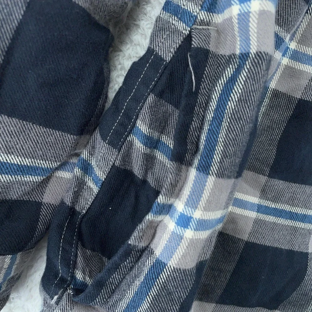 L.L. Bean Fleece Lined Flannel‎ Shirt Jacket XL Traditional Fit Blue Gray Plaid